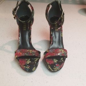 GUESS Embroidered Floral Heels